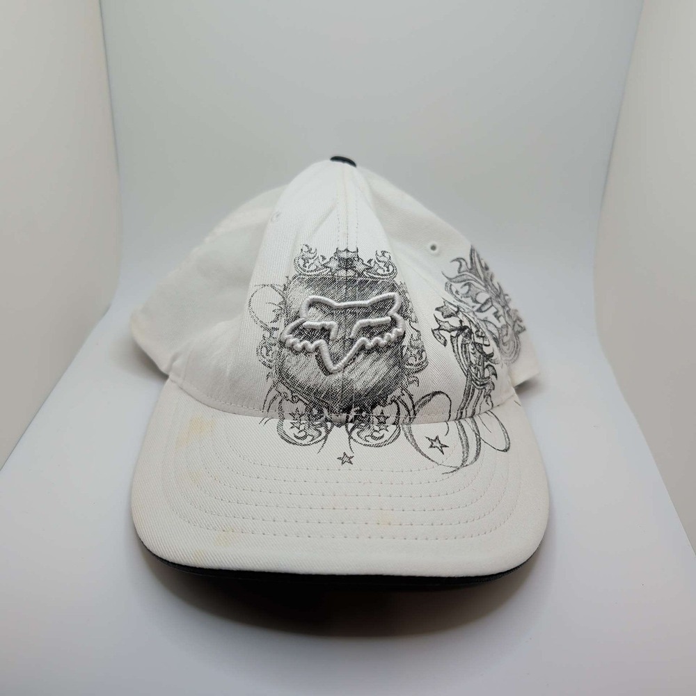 Fox Racing Hat Mens One Size White Flexfit Y2K Graphic Embroidered Motocross Cap